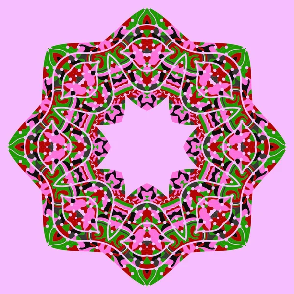 Růžový Zelený Motiv Mandaly Zdobit Neobvyklý Design Kmenovém Stylu — Stockový vektor