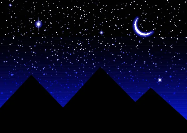 最近の月でエジプトのピラミッドの上の夜の空 — ストックベクタ