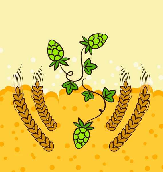 Illustratie Bier Achtergrond Met Hop Bladeren Wheats Vector — Stockvector