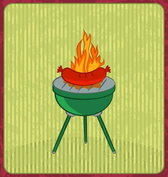 Illustration Barbecue Card Sausage Flame Vector — Stock Vector