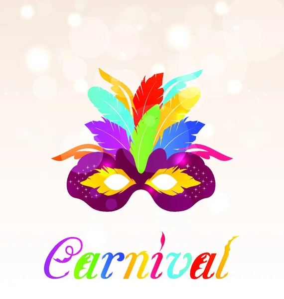 Illustration Colorful Carnival Mask Feathers Text Vector — Stock Vector