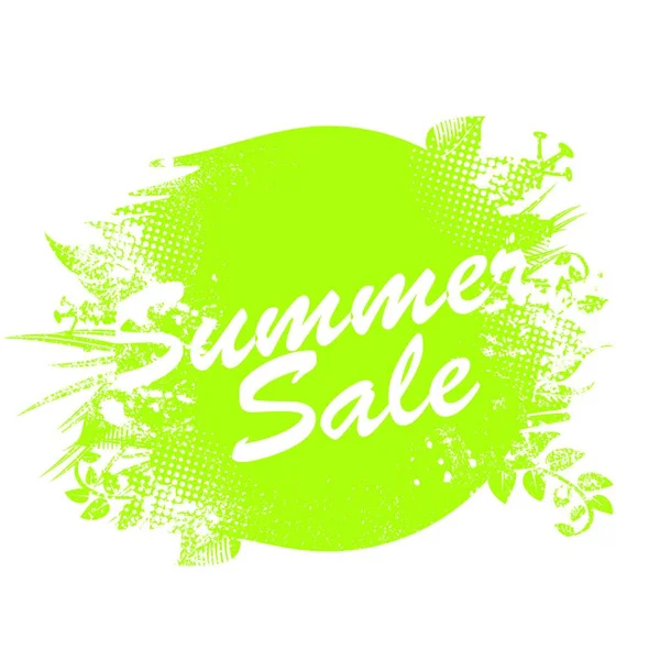 Summer Sale Etikett Akvarell Emblem Med Bläck Stänk Blad Och — Stock vektor