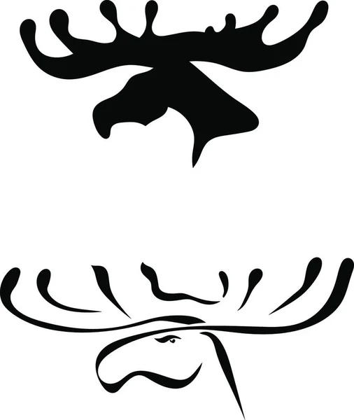 Black Silhouettes Elk Head — Stock Vector