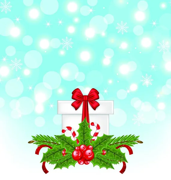 Ilustración Caja Regalo Navidad Con Decoración Navideña Vector — Vector de stock