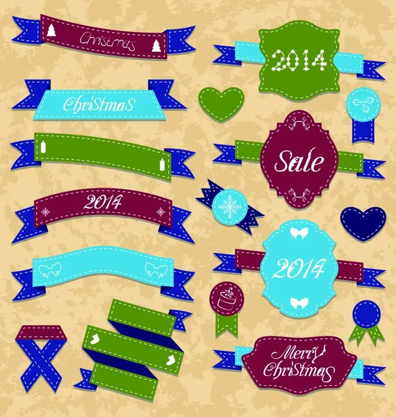 Illustration Christmas Set Geometric Labels Ribbons Vector — Stock Vector