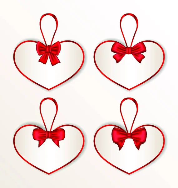 図設定エレガンス カード心臓ベクトル バレンタインデーのための絹の弓の形 — ストックベクタ