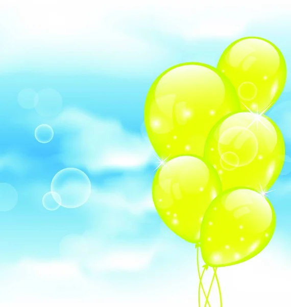 Mavi Gökyüzünde Uçan Sarı Balonlar Vektör — Stok Vektör
