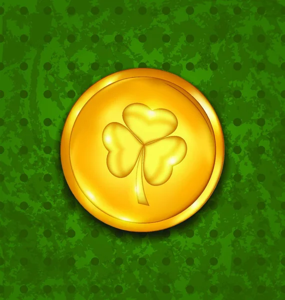 金色的插图硬币与三个叶子的三叶草 Grunge 圣帕特里克的背景 — 图库矢量图片