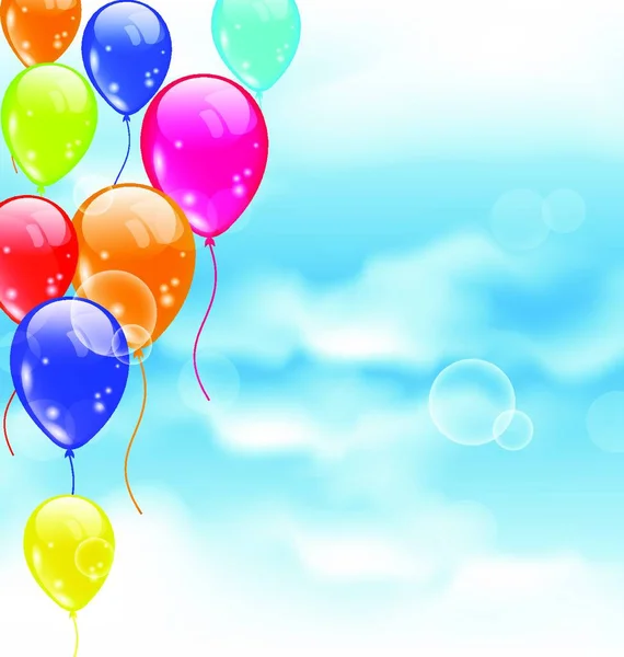 Illustration Fliegen Bunte Luftballons Blauem Himmel Vektor — Stockvektor