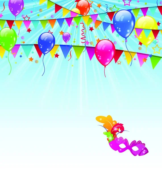 Illustration Carnival Background Flags Confetti Balloons Mask Vector — Stock Vector