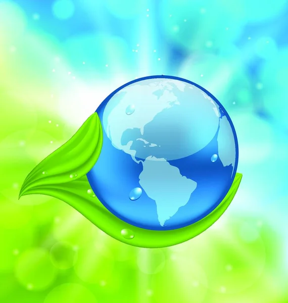Ilustracja Planeta Ziemia Zielonymi Liśćmi Wektor — Wektor stockowy