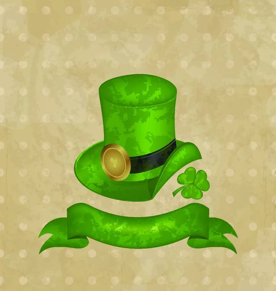 Resimli Yeşil Şapka Yonca Aziz Patrick Günü Kurdelesi Vektör — Stok Vektör