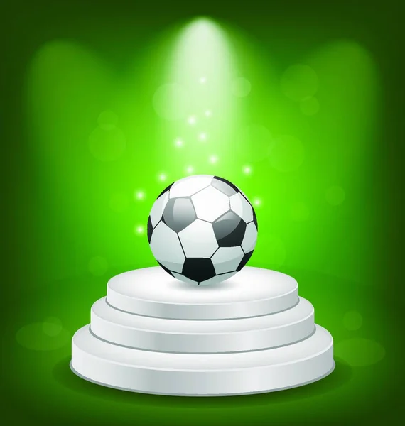 Abbildung Fußball Ball Auf Weißer Podium Mit Licht Vektor — Stockvektor