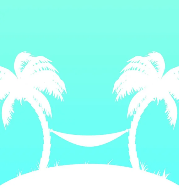 Abbildung Tropenparadies Hintergrund Mit Palmen Und Hängematte Vektor — Stockvektor