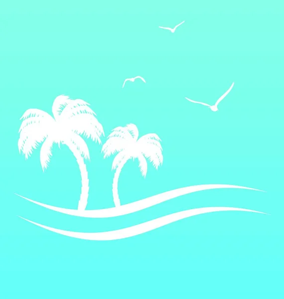 Abbildung Tropenparadies Hintergrund Mit Palmen Und Meer Vektor — Stockvektor