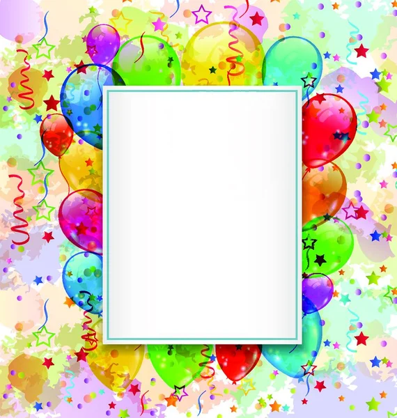 Ilustrație Carte Naștere Baloane Confetti Vector — Vector de stoc