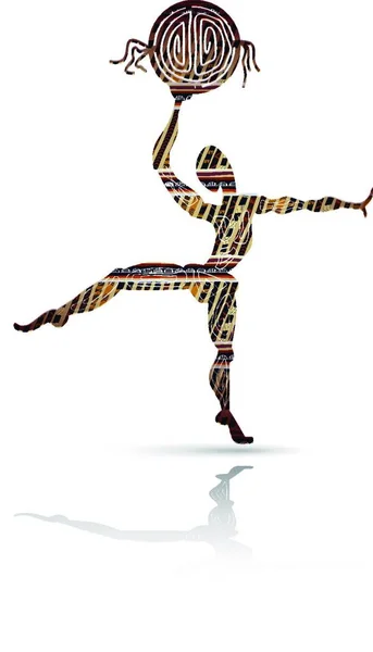 Silhouette Hommes Dansant Avec Tambourin Dans Style Ethnique — Image vectorielle
