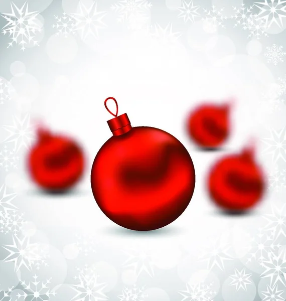 Illustratie Kerstmis Achtergrond Met Rood Glazen Bollen Sneeuwvlokken Vector — Stockvector
