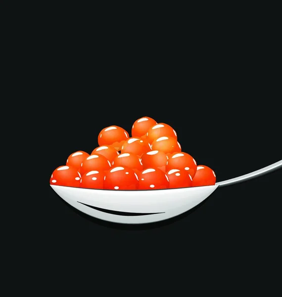 Illustration Teaspoon Red Caviar Isolated Black Background Vector — Stock Vector