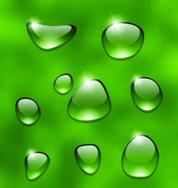 Ilustração Gotas Água Folha Verde Fresca Vetor — Vetor de Stock