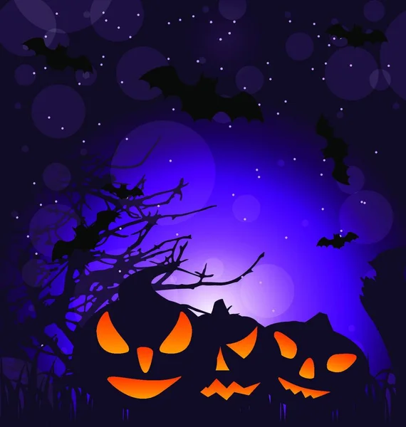 Illustrazione Halloween Zucche Spaventose Sfondo Esterno Vettore — Vettoriale Stock