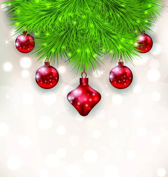 Ілюстрація Різдвяна Композиція Ялиновими Гілочками Червоними Скляними Кульками Вектор — стоковий вектор