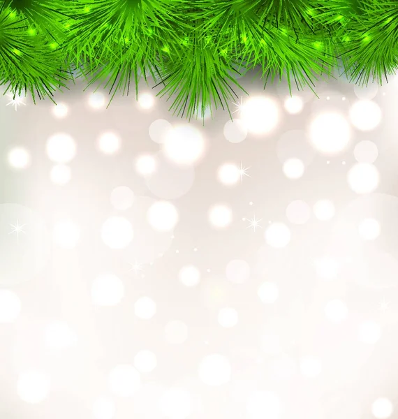 Illustration Weihnachten Licht Hintergrund Mit Realistischen Tannenzweigen Vektor — Stockvektor