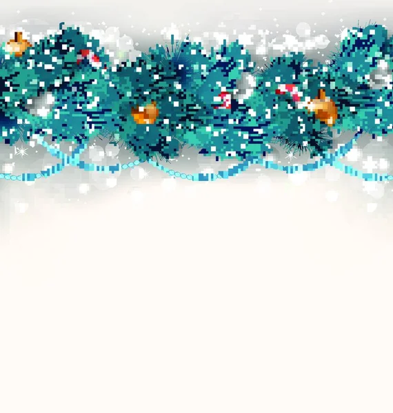用冷杉枝条 玻璃球和甜手杖装饰圣诞装饰品 — 图库矢量图片