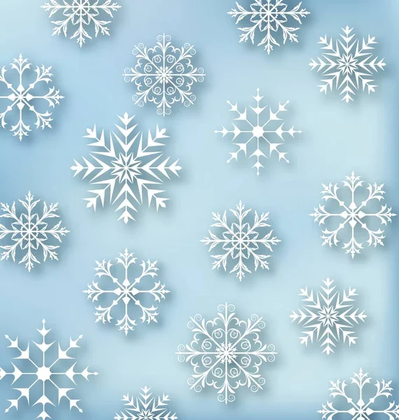 Ilustración Fondo Azul Navideño Con Copos Nieve Fijos Vector — Vector de stock