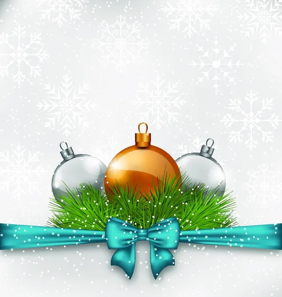 用冷杉枝条和玻璃球说明圣诞背景 — 图库矢量图片