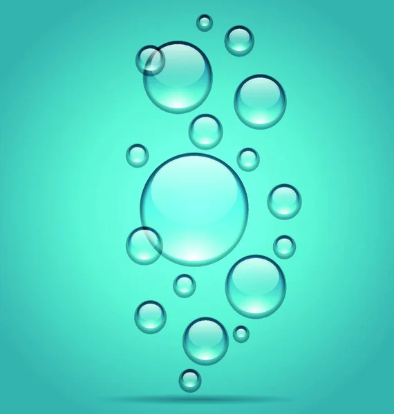 Ilustrace Transparentní Kapky Vody Modrém Pozadí Vektor — Stockový vektor