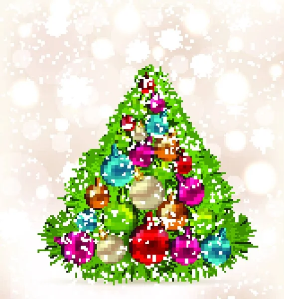 图例圣诞树和浅色背景的彩球 — 图库矢量图片