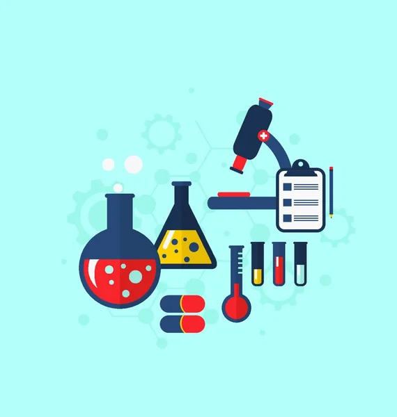 Illustrationsvorlage Zur Darstellung Verschiedener Tests Die Laborgläsern Mit Chemischen Lösungen — Stockvektor
