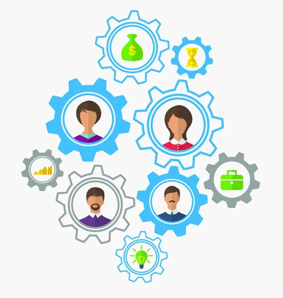 Illustrations Idea Teamwork Success Business People Enclosed Cogwheels Vector — Stock Vector