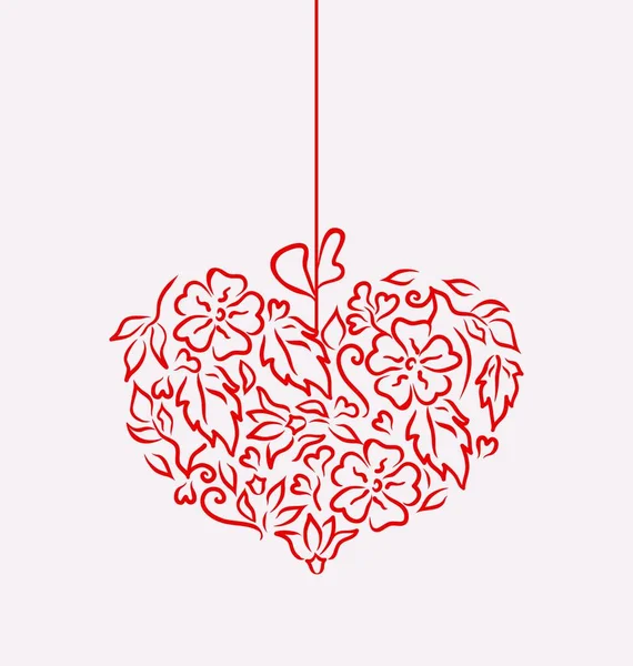 Illustration Ornamentales Herz Handgezeichneten Stil Zum Valentinstag Isoliert Auf Weißem — Stockvektor