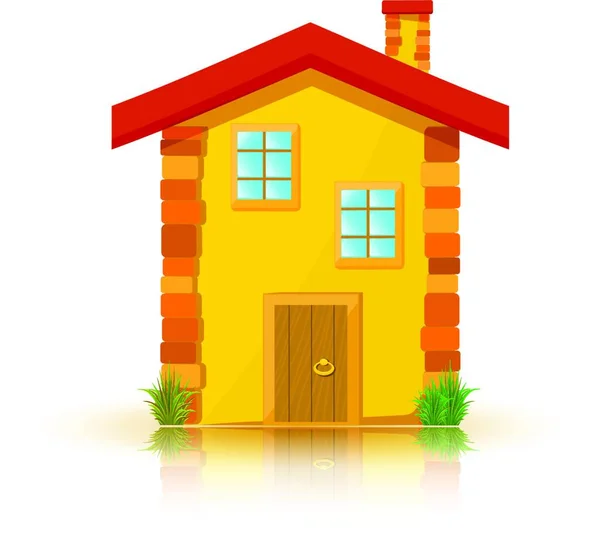 Casa Con Tetto Rosso Isolato Sfondo Bianco Cartone Animato Illustrazione — Vettoriale Stock