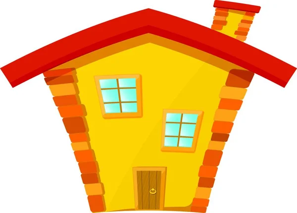 Casa Gialla Con Tetto Rosso Isolato Sfondo Bianco Cartone Animato — Vettoriale Stock