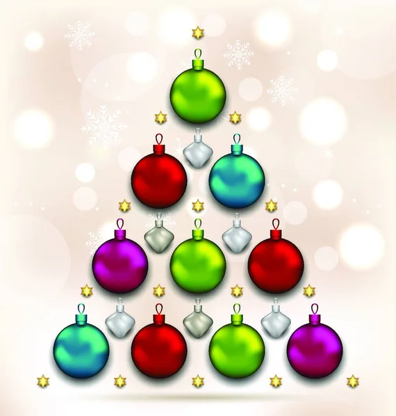 Ilustración Árbol Navidad Hecho Baubles Fondo Brillante Vector — Archivo Imágenes Vectoriales