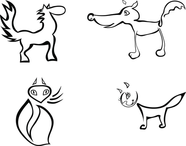 Conjunto Animales Estilizados Aislados Sobre Fondo Blanco Dibujos Animados Ilustración — Archivo Imágenes Vectoriales