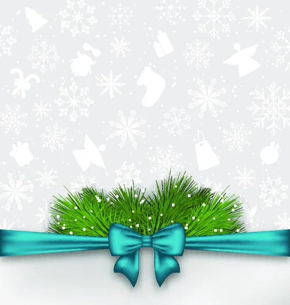 Illustration Arrière Plan Noël Avec Ruban Arc Brindilles Sapin Vecteur — Image vectorielle