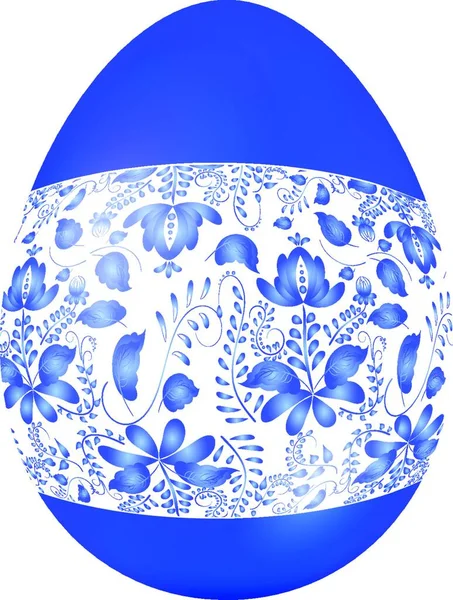 Huevo Pascua Azul Con Pintura Tradicional Rusa Estilo Gzhel Elemento — Archivo Imágenes Vectoriales