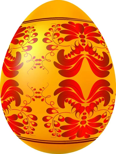 Huevo Pascua Dorado Con Adorno Floral Rojo Ilustración Vectorial — Vector de stock