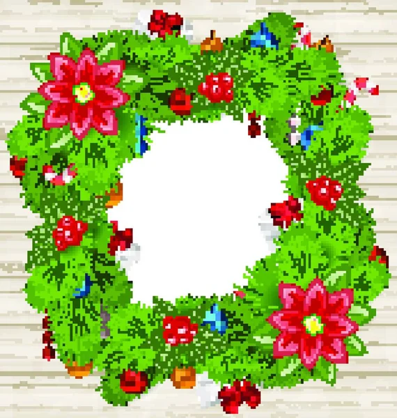 Illustratie Kerstmis Frame Met Traditionele Elementen Houten Achtergrond Vector — Stockvector