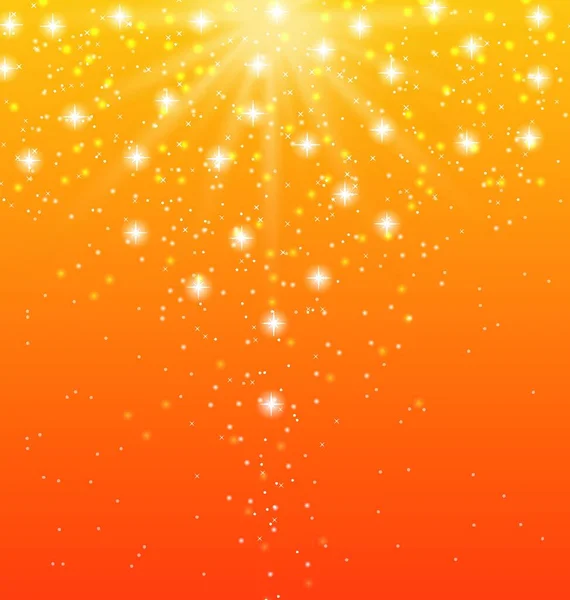 图抽象橙色背景与太阳光线和闪亮的星星 — 图库矢量图片