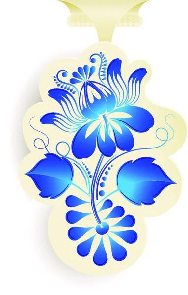 Blauer Floraler Ornamententwurf Gzhel Stil Auf Papieraufkleber Vektorillustration — Stockvektor