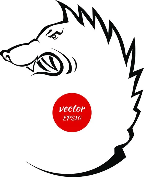 Silhouette Kopf Mit Einem Bösen Wolf Isoliert Auf Weißem Hintergrund — Stockvektor