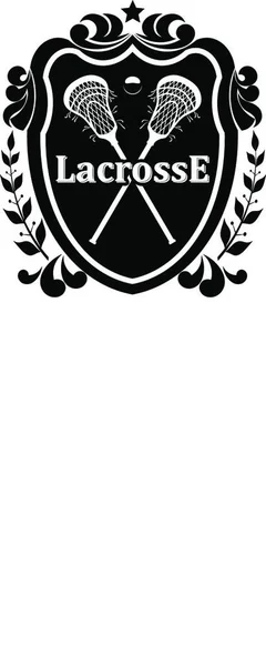 Лакросс Прилипает Черному Щиту Оливковыми Ветвями Звездами Векторная Иллюстрация — стоковый вектор
