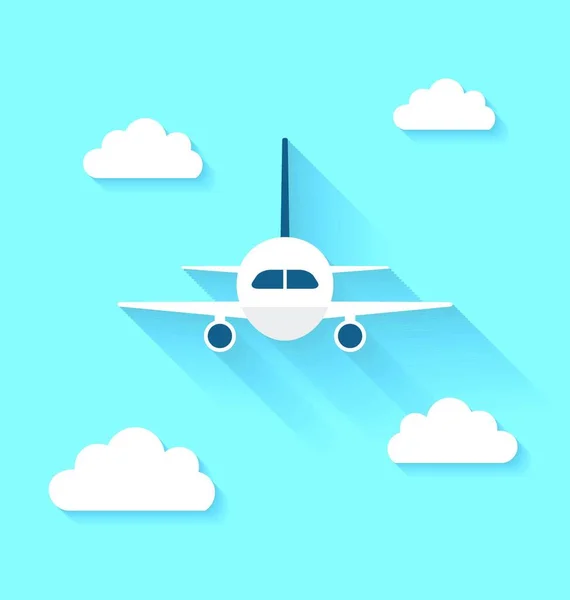 Illustration Simple Icons Plane Clouds Long Shadows Modern Flat Style — Stock Vector