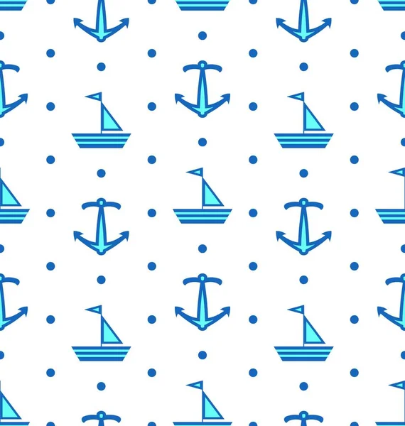 Padrão Ilustração Sem Costura Com Barcos Vela Âncoras Fundo Azul — Vetor de Stock
