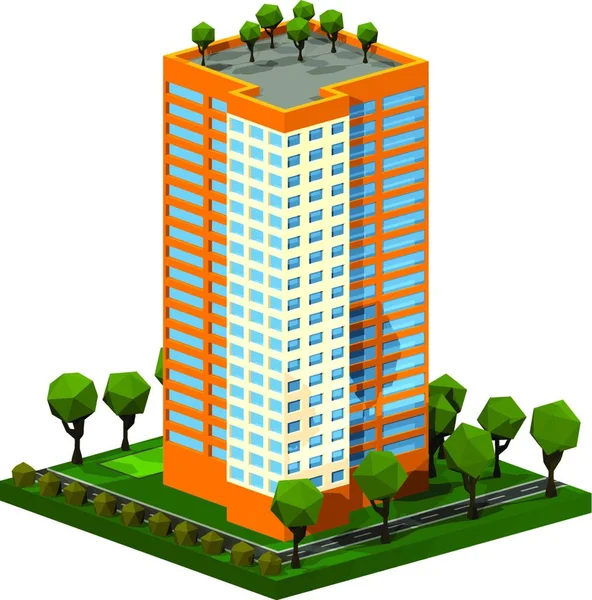 Edificios Ciudad Isométricos Con Caminos Rascacielos — Vector de stock